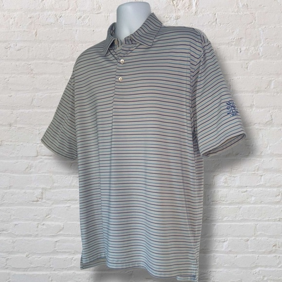 Peter Millar Other - Peter Millar Summer Comfort Golf Polo Men’s Large Gray Blue Stripe Logo